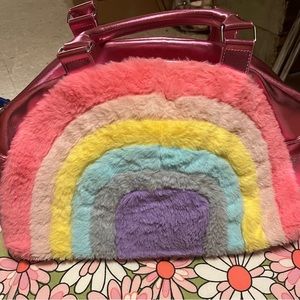 Plush & pink metallic pastel rainbow purse
